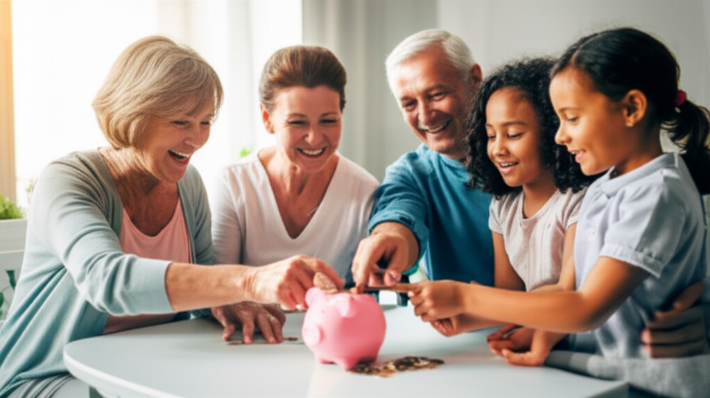 Smiling seniors reviewing savings on a laptop
